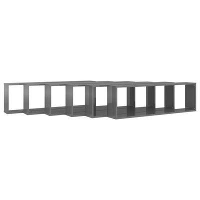 Wall Cube Shelves 6 pcs High Gloss Grey 100x15x30 cm Engineered Wood Payday Deals