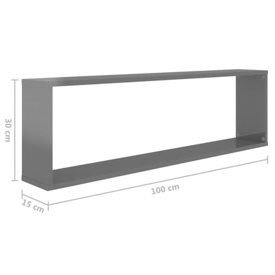 Wall Cube Shelves 6 pcs High Gloss Grey 100x15x30 cm Engineered Wood Payday Deals