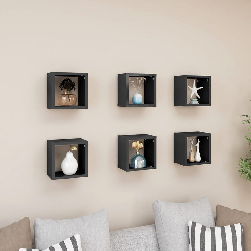 Wall Cube Shelves 6 pcs High Gloss Grey 22x15x22 cm Payday Deals