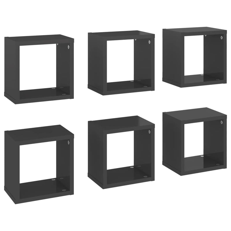 Wall Cube Shelves 6 pcs High Gloss Grey 22x15x22 cm Payday Deals