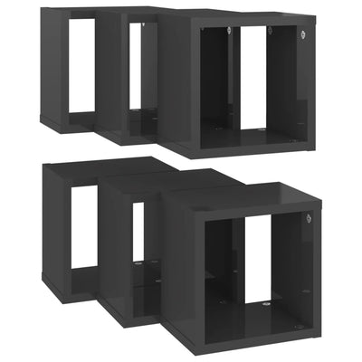 Wall Cube Shelves 6 pcs High Gloss Grey 22x15x22 cm Payday Deals