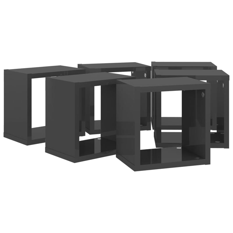 Wall Cube Shelves 6 pcs High Gloss Grey 22x15x22 cm Payday Deals