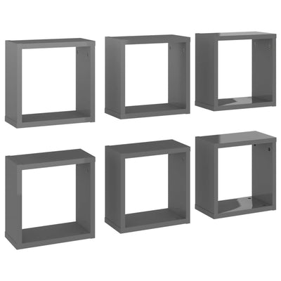 Wall Cube Shelves 6 pcs High Gloss Grey 30x15x30 cm Payday Deals