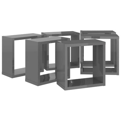Wall Cube Shelves 6 pcs High Gloss Grey 30x15x30 cm Payday Deals