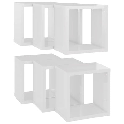 Wall Cube Shelves 6 pcs High Gloss White 22x15x22 cm Payday Deals