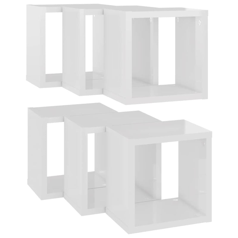 Wall Cube Shelves 6 pcs High Gloss White 22x15x22 cm Payday Deals