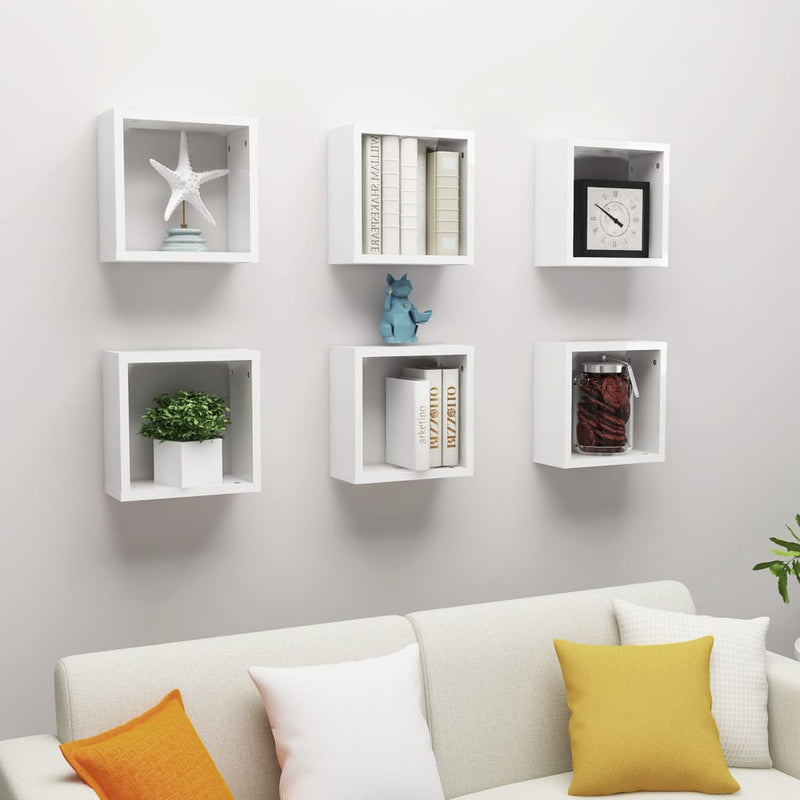 Wall Cube Shelves 6 pcs High Gloss White 30x15x30 cm Payday Deals