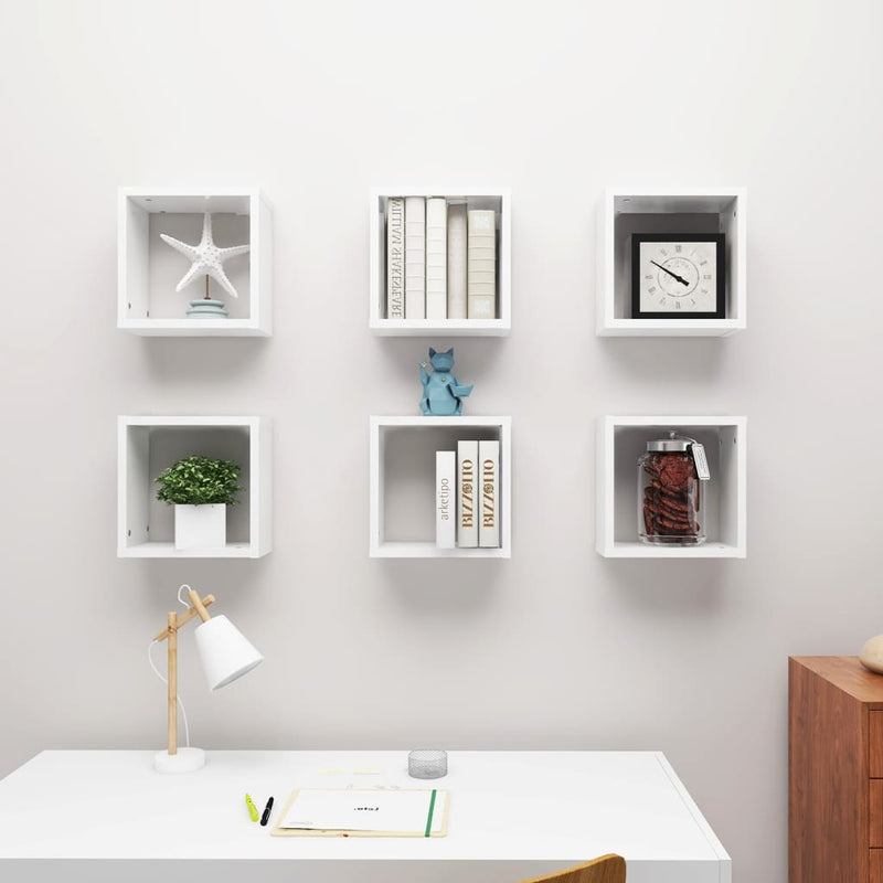 Wall Cube Shelves 6 pcs High Gloss White 30x15x30 cm Payday Deals