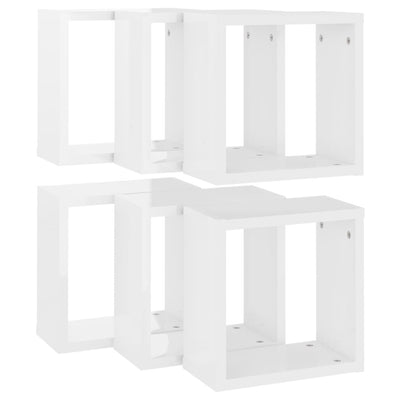 Wall Cube Shelves 6 pcs High Gloss White 30x15x30 cm Payday Deals