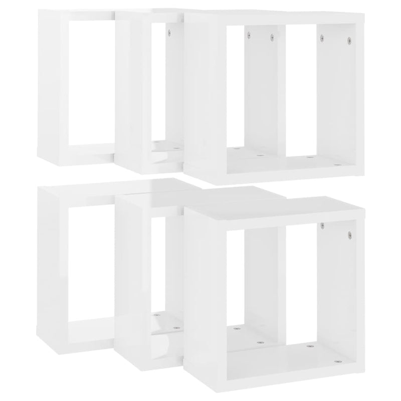 Wall Cube Shelves 6 pcs High Gloss White 30x15x30 cm Payday Deals