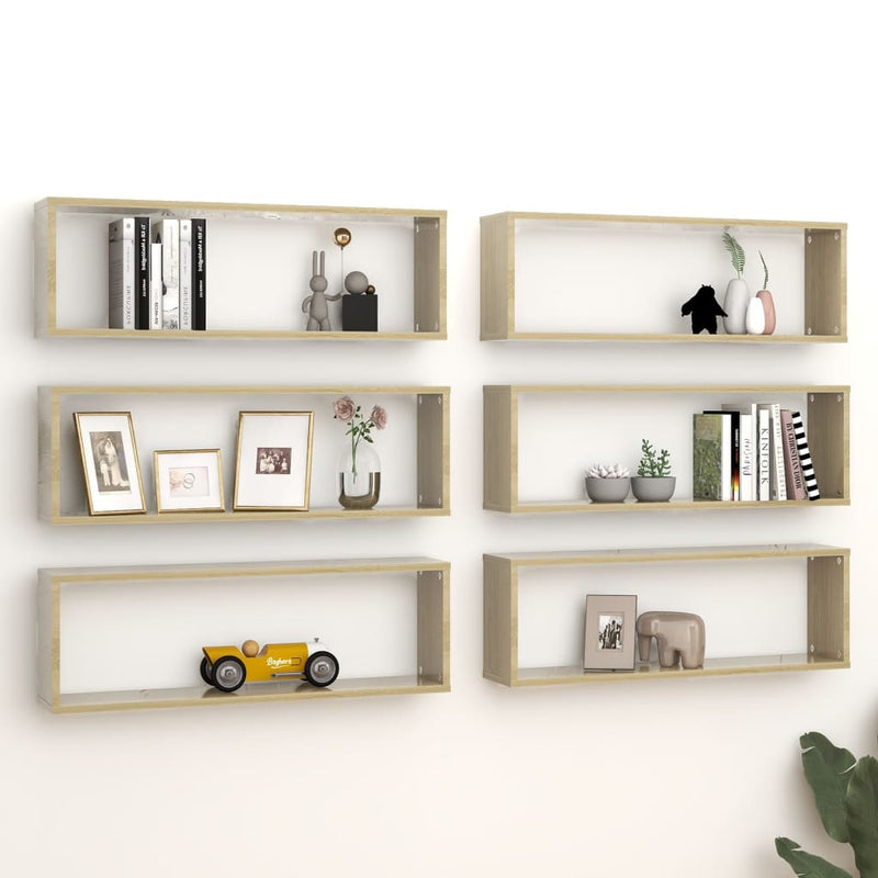 Wall Cube Shelves 6 pcs Sonoma Oak 80x15x26.5 cm Engineered Wood Payday Deals