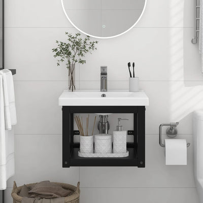 Wall-mounted Bathroom Washbasin Frame Black 40x38x31 cm Iron Payday Deals