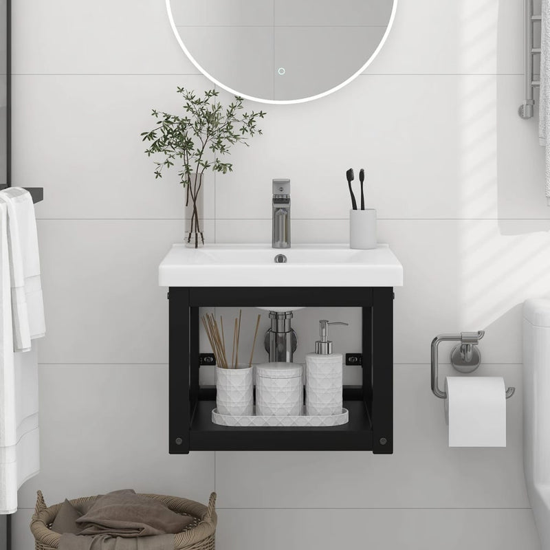 Wall-mounted Bathroom Washbasin Frame Black 40x38x31 cm Iron Payday Deals