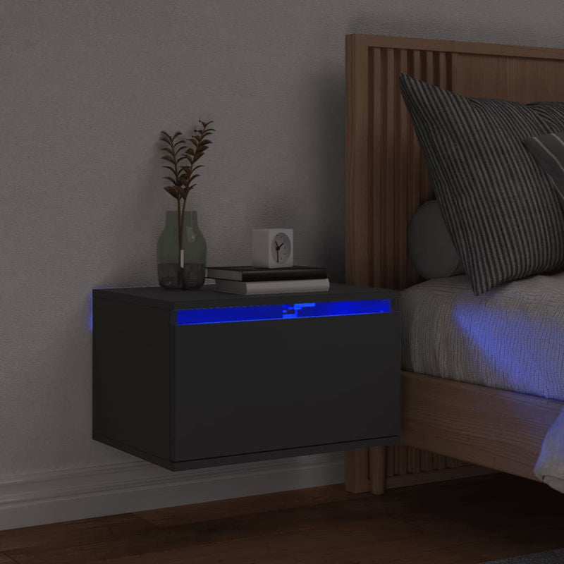 Wall-mounted Bedside Cabinet with LED Lights Black Payday Deals