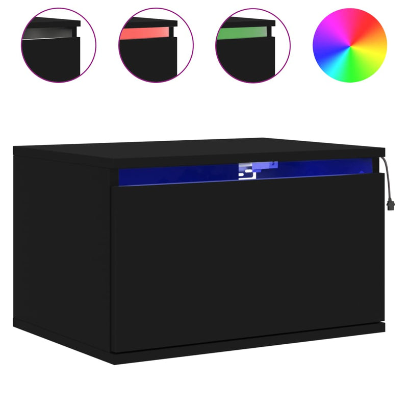 Wall-mounted Bedside Cabinet with LED Lights Black Payday Deals
