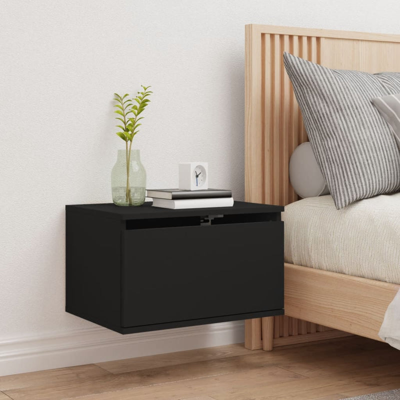 Wall-mounted Bedside Cabinet with LED Lights Black Payday Deals