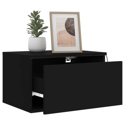 Wall-mounted Bedside Cabinet with LED Lights Black Payday Deals