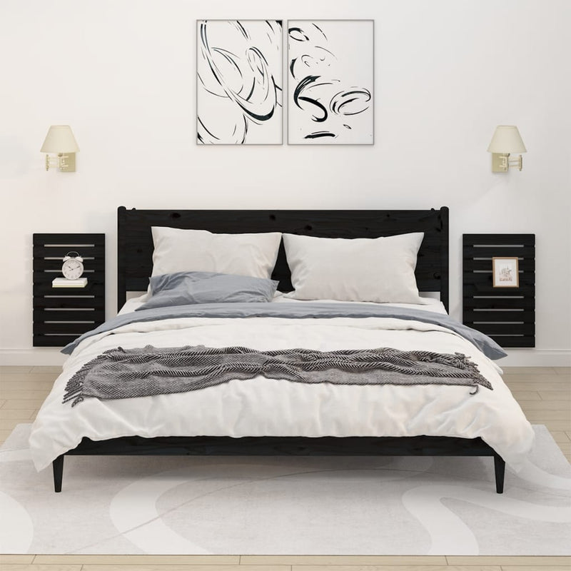 Wall-mounted Bedside Shelves 2 pcs Black Solid Wood Pine Payday Deals