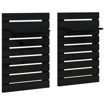 Wall-mounted Bedside Shelves 2 pcs Black Solid Wood Pine Payday Deals