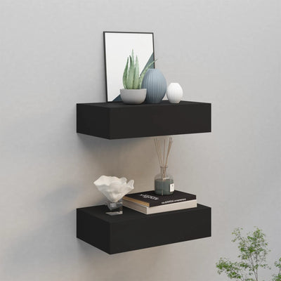 Wall-mounted Drawer Shelves 2 pcs Black 40x23.5x10cm MDF Payday Deals
