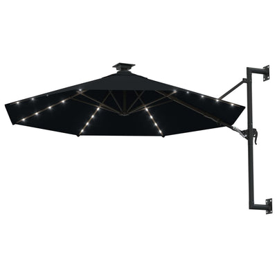 Wall-mounted Parasol with LEDs and Metal Pole 300 cm Black Payday Deals