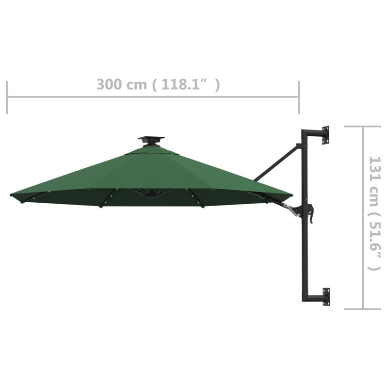 Wall-mounted Parasol with LEDs and Metal Pole 300 cm Green Payday Deals