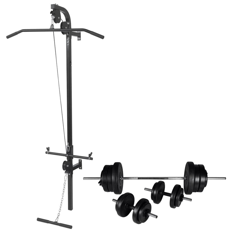 Wall-mounted Power Tower with Barbell and Dumbbell Set 60.5 kg Payday Deals