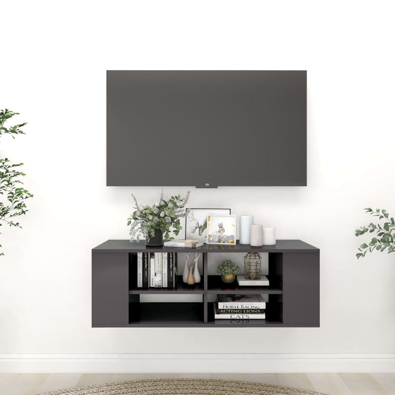 Wall-Mounted TV Cabinet High Gloss Grey 102x35x35 cm Engineered Wood Payday Deals