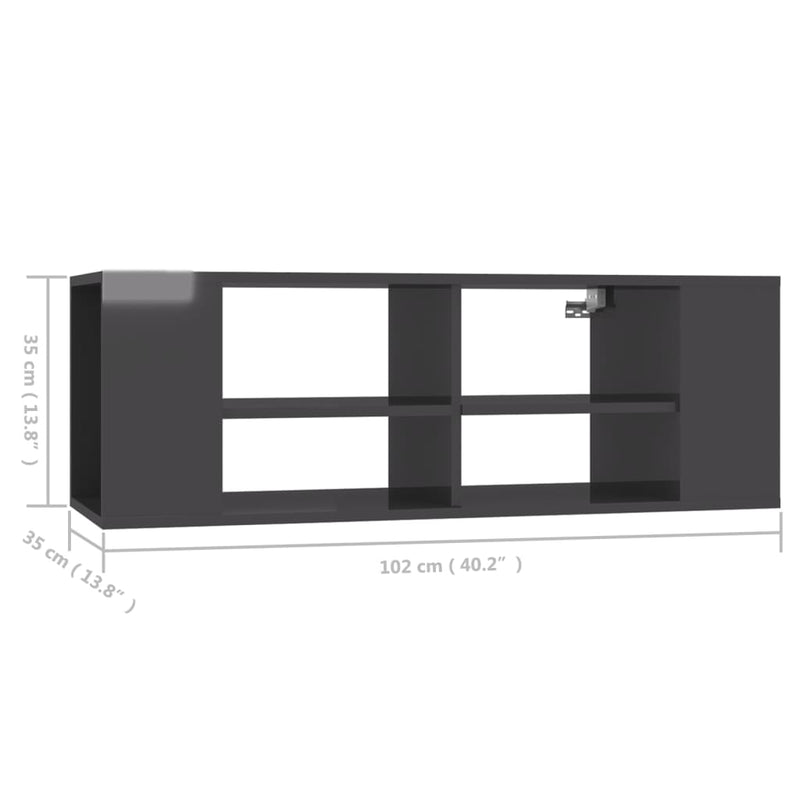 Wall-Mounted TV Cabinet High Gloss Grey 102x35x35 cm Engineered Wood Payday Deals