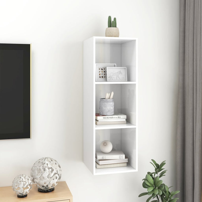 Wall-mounted TV Cabinet High Gloss White 37x37x107 cm Engineered Wood Payday Deals
