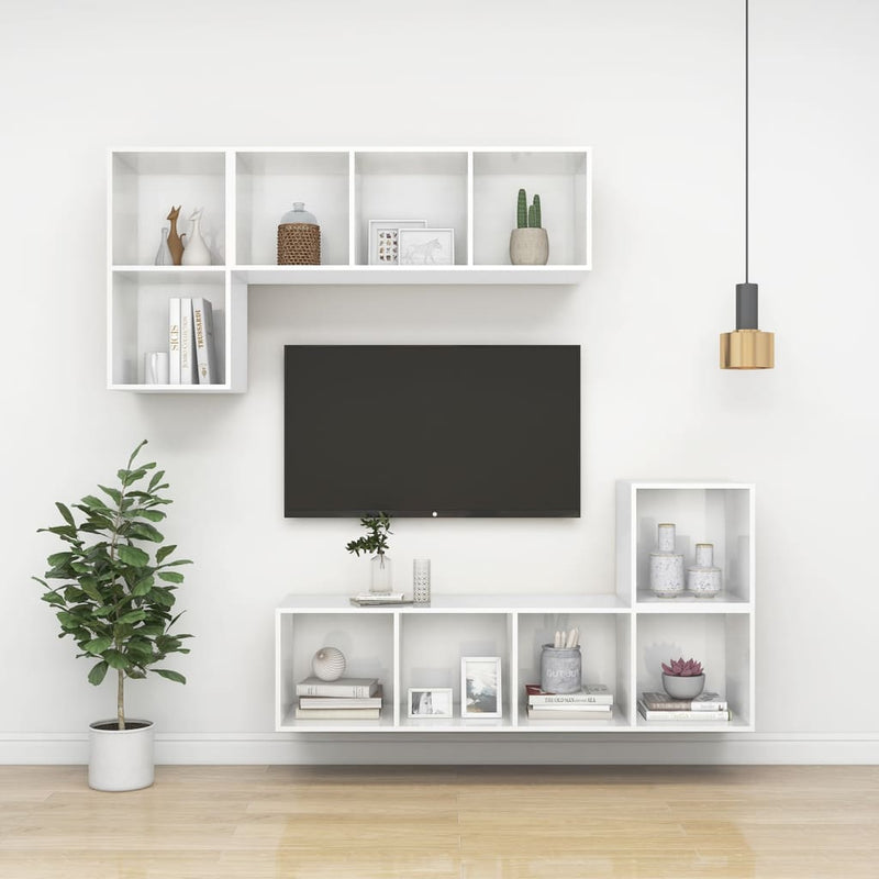 Wall-mounted TV Cabinet High Gloss White 37x37x107 cm Engineered Wood Payday Deals