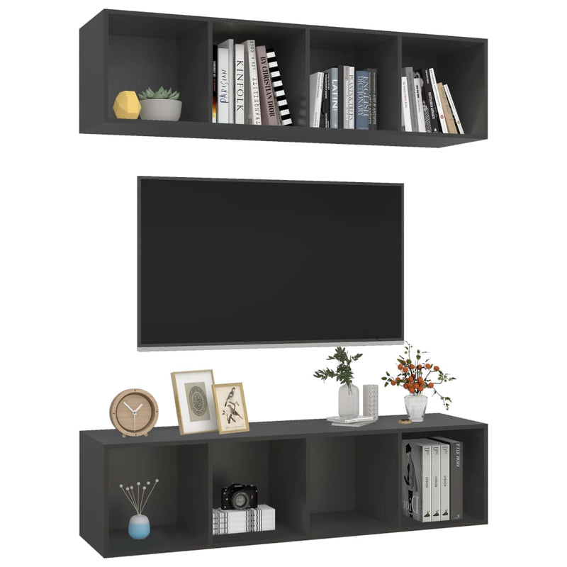 Wall-mounted TV Cabinets 2 pcs Grey Engineered Wood Payday Deals