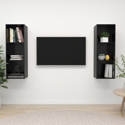 Wall-mounted TV Cabinets 2 pcs High Gloss Black Engineered Wood Payday Deals