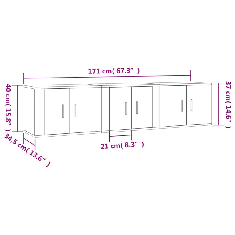 Wall-mounted TV Cabinets 3 pcs High Gloss White 57x34.5x40 cm Payday Deals