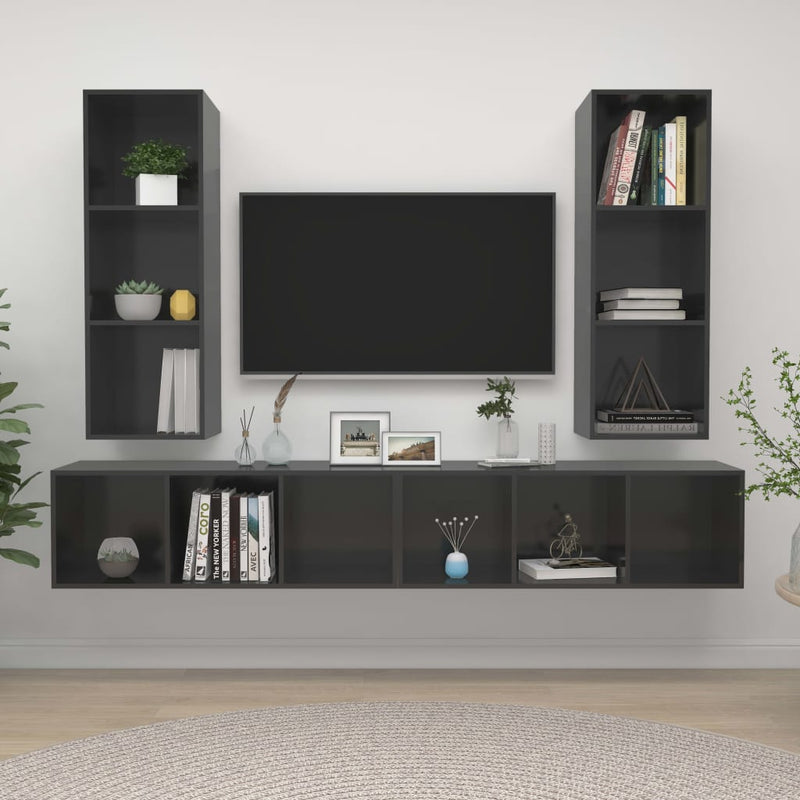 Wall-mounted TV Cabinets 4 pcs High Gloss Grey Engineered Wood Payday Deals