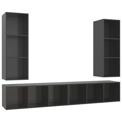 Wall-mounted TV Cabinets 4 pcs High Gloss Grey Engineered Wood Payday Deals