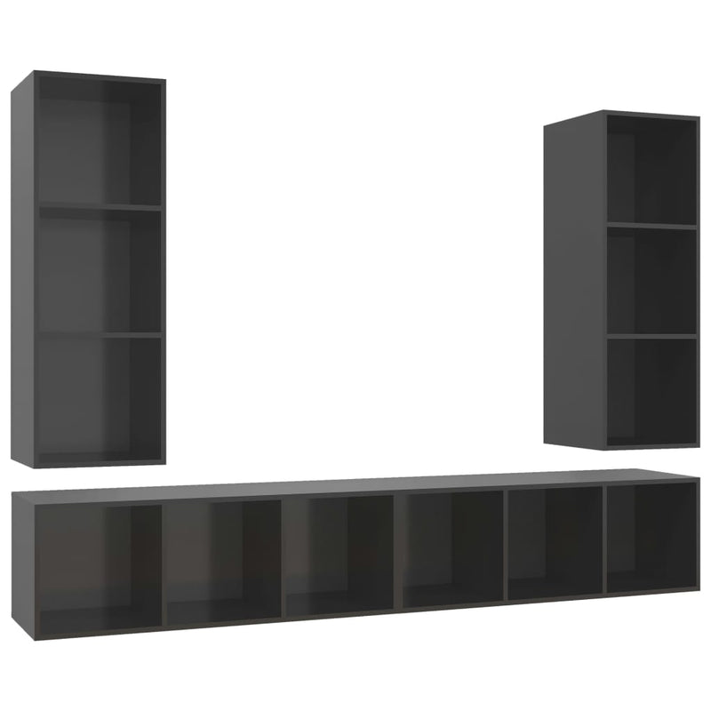 Wall-mounted TV Cabinets 4 pcs High Gloss Grey Engineered Wood Payday Deals