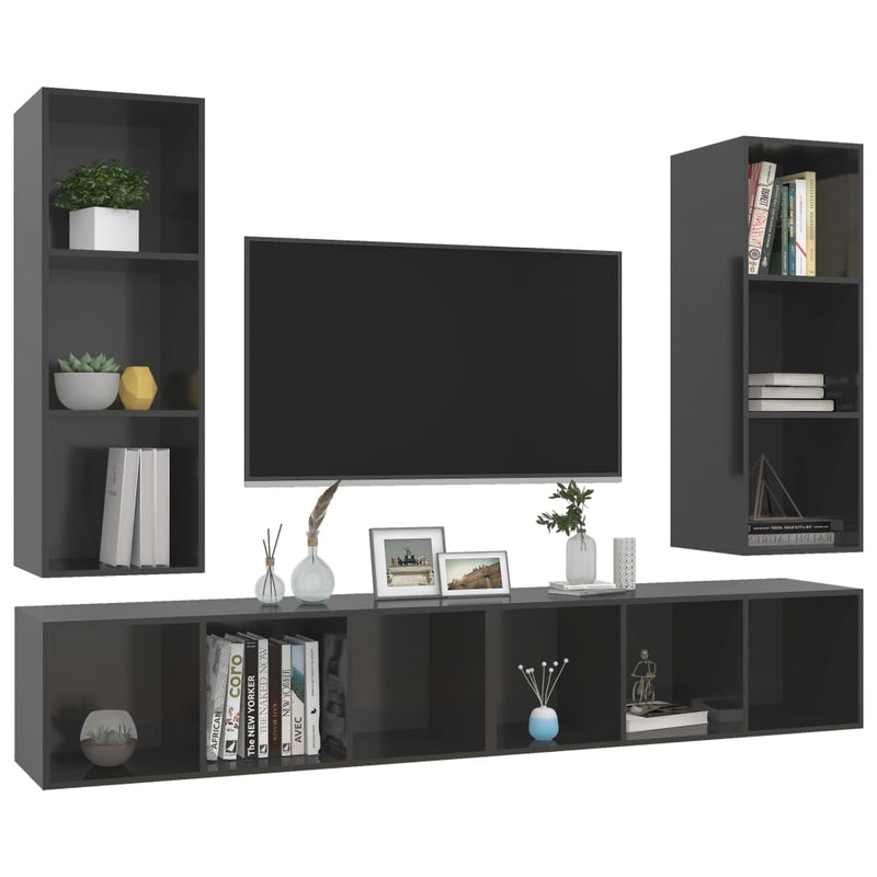 Wall-mounted TV Cabinets 4 pcs High Gloss Grey Engineered Wood Payday Deals