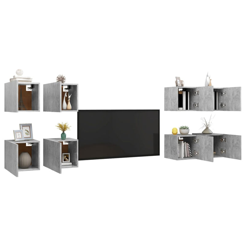 Wall Mounted TV Cabinets 8 pcs Concrete Grey 30.5x30x30 cm Payday Deals