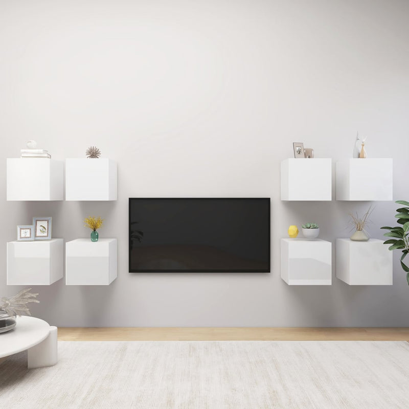 Wall Mounted TV Cabinets 8 pcs High Gloss White 30.5x30x30 cm Payday Deals