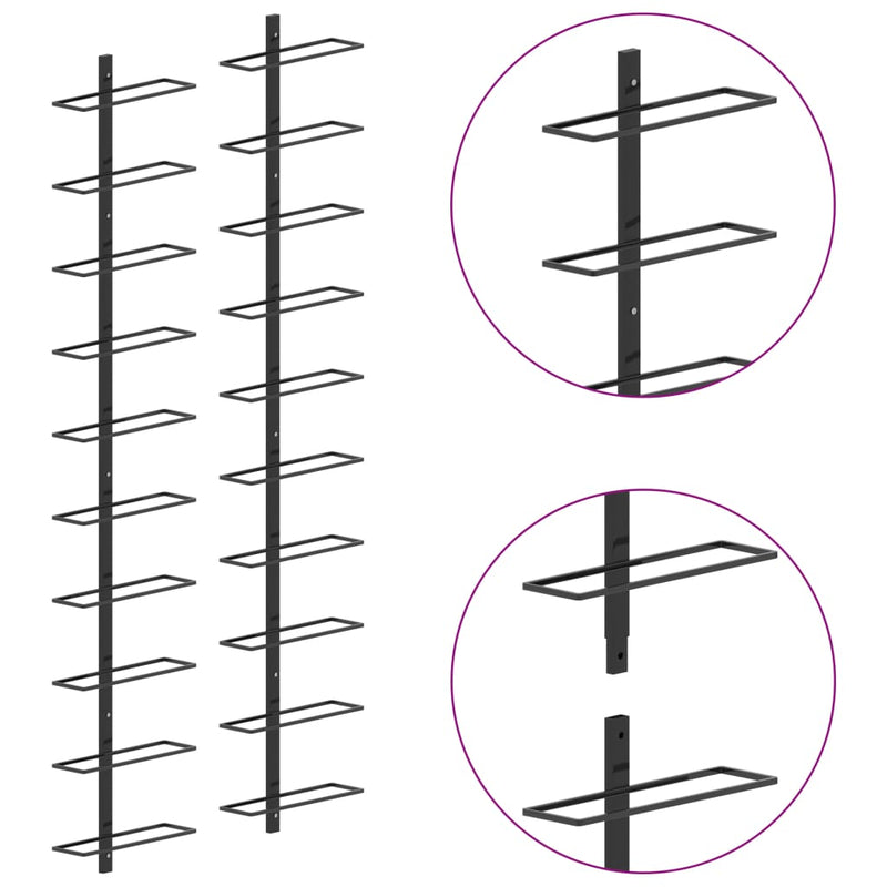Wall-mounted Wine Racks for 20 Bottles 2 pcs Black Metal Payday Deals