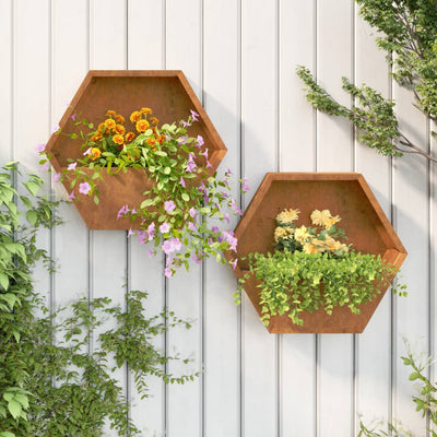 Wall Planters 2 pcs Grey Corten Steel 46x10x40 cm