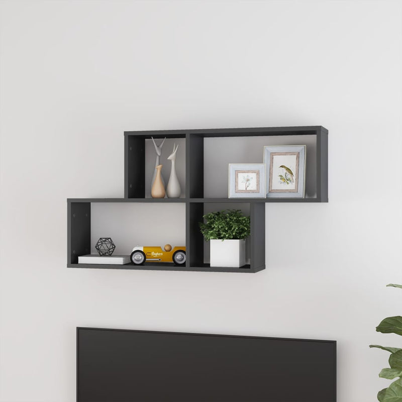 Wall Shelf High Gloss Grey 100x18x53 cm Engineered Wood Payday Deals