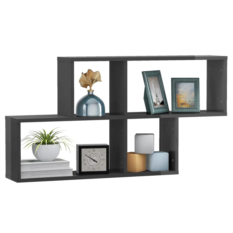 Wall Shelf High Gloss Grey 100x18x53 cm Engineered Wood Payday Deals