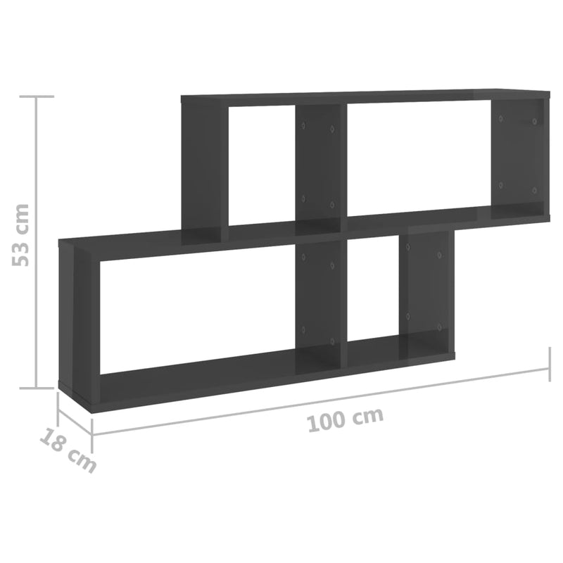 Wall Shelf High Gloss Grey 100x18x53 cm Engineered Wood Payday Deals