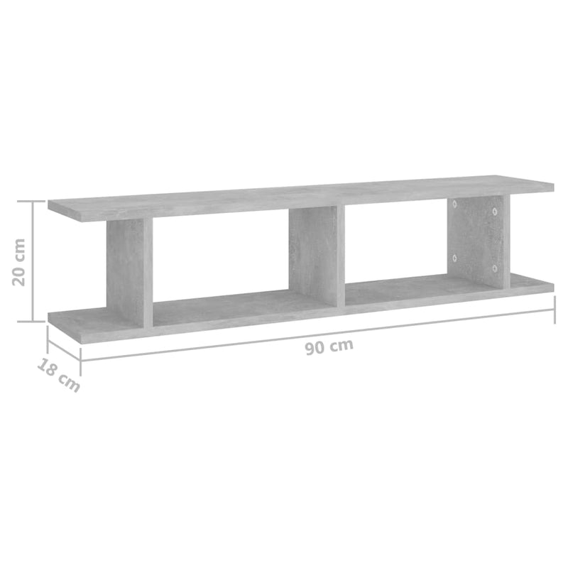 Wall Shelves 2 pcs Concrete Grey 90x18x20 cm Engineered Wood Payday Deals