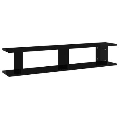 Wall Shelves 2 pcs High Gloss Black 105x18x20cm Engineered Wood Payday Deals
