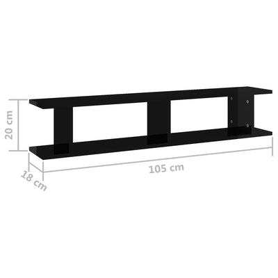 Wall Shelves 2 pcs High Gloss Black 105x18x20cm Engineered Wood Payday Deals