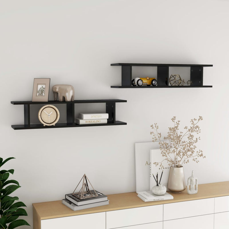 Wall Shelves 2 pcs High Gloss Black 90x18x20 cm Engineered Wood Payday Deals