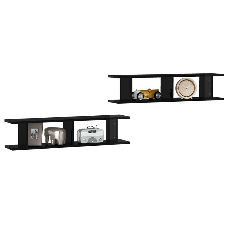 Wall Shelves 2 pcs High Gloss Black 90x18x20 cm Engineered Wood Payday Deals